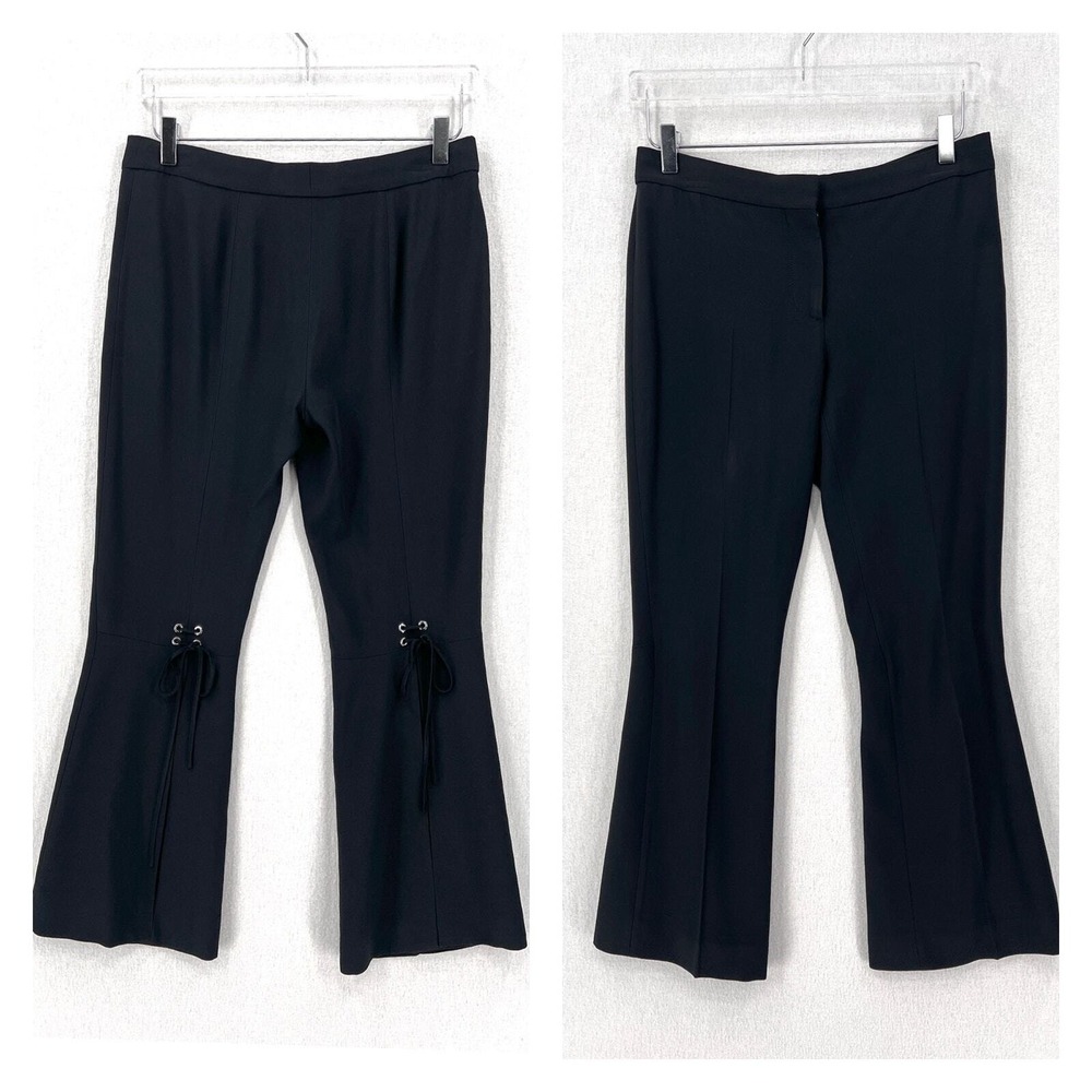 ALEXANDER MCQUEEN Flare Pants Women 4 Black Lace Up Cropped Split Hem Luxury